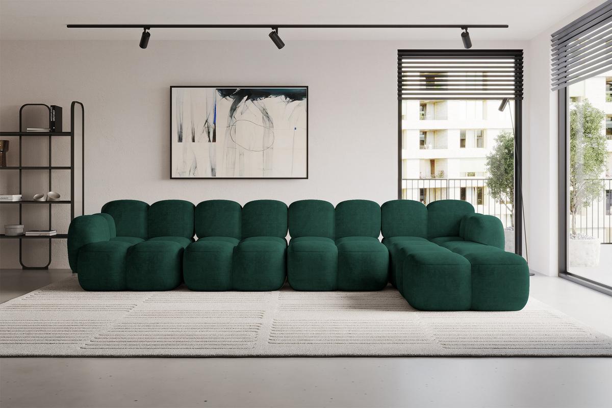 ECKSOFA modulares Sofa Rechts Miko-L3 390x205x75 Grün Velours - Schwarz/Grün, Holzwerkstoff/Kunststoff (390/205cm) - ALTDECOR