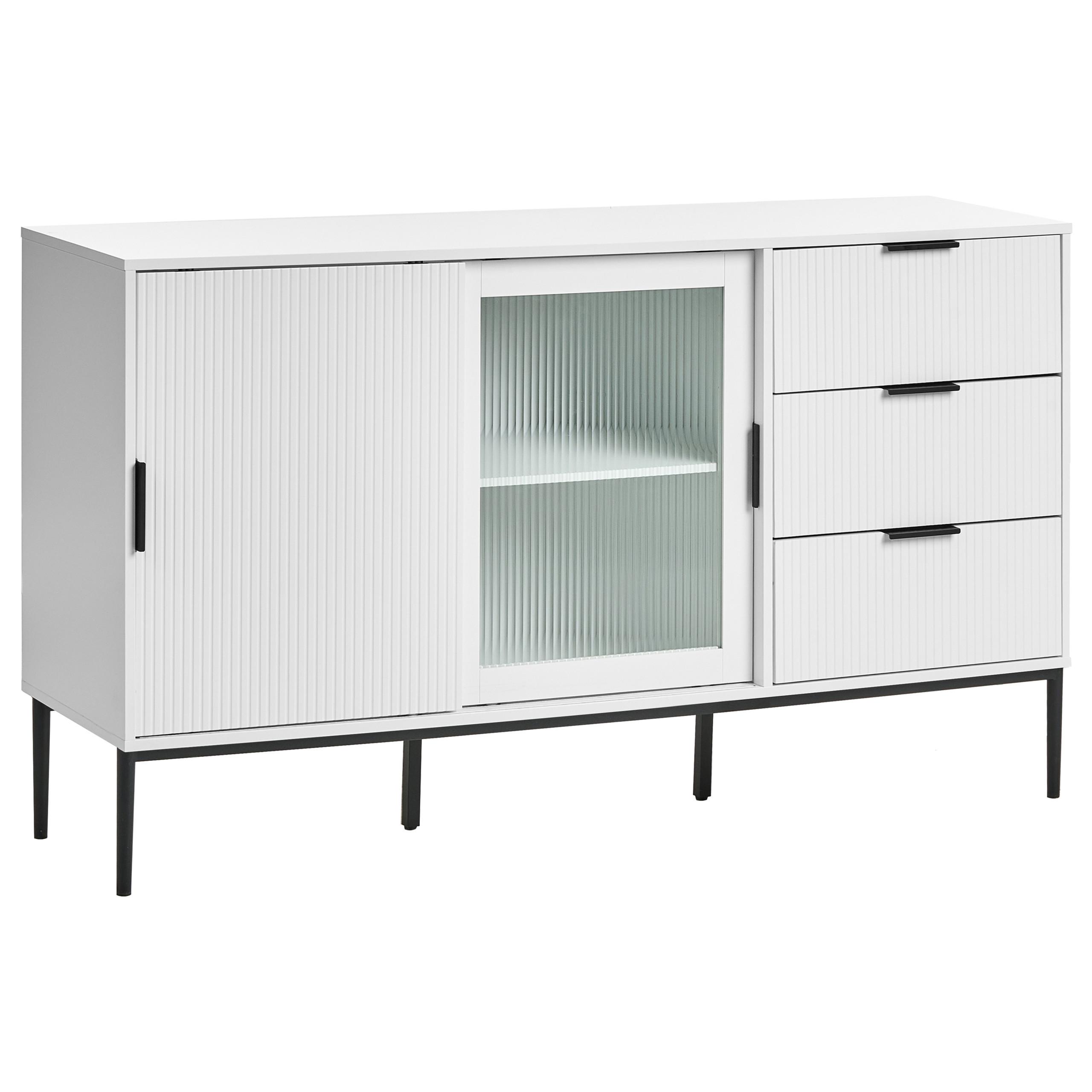 SIDEBOARD mit Glastüren Weiß Leduc - Weiß, Holzwerkstoff (150/86/40cm) - Beliani