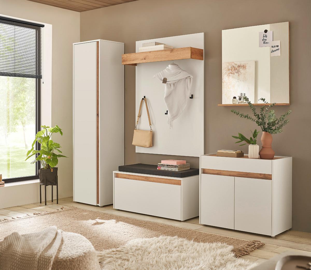 SCHUHSCHRANK weiß, Eiche Wotan 80 x 70 cm, Flurkommode mit Schubladen - Eiche Wotan/Silberfarben, Holzwerkstoff/Kunststoff (80/70/40cm) - Furn.Design
