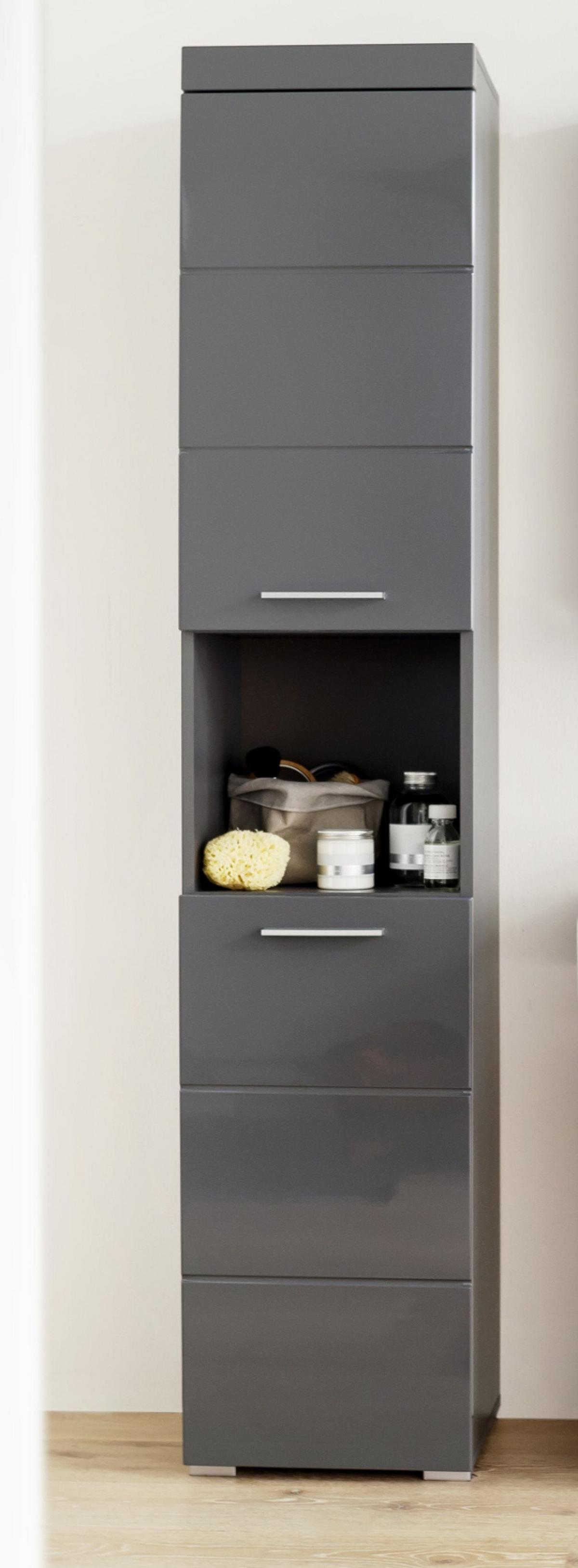 HOCHSCHRANK grau Hochglanz 37 x 190 cm, Badschrank 2-türig - Grau, Holzwerkstoff/Kunststoff (37/190/31cm) - Top.Furn