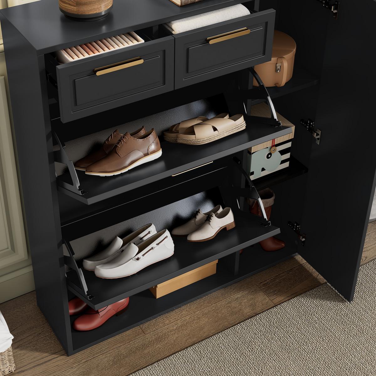SCHUHSCHRANK mit verstellbaren Regalen und Schubladen, Schwarz - Schwarz, Holzwerkstoff (24/107/95cm) - Urban Meuble