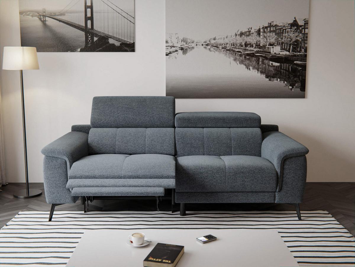 RELAXSOFA FIERO 3-Sitzer mit 1 Relaxfunktion, dunkelgrau - Dunkelgrau/Schwarz, Holzwerkstoff/Textil (212/82/103cm) - Wozimo
