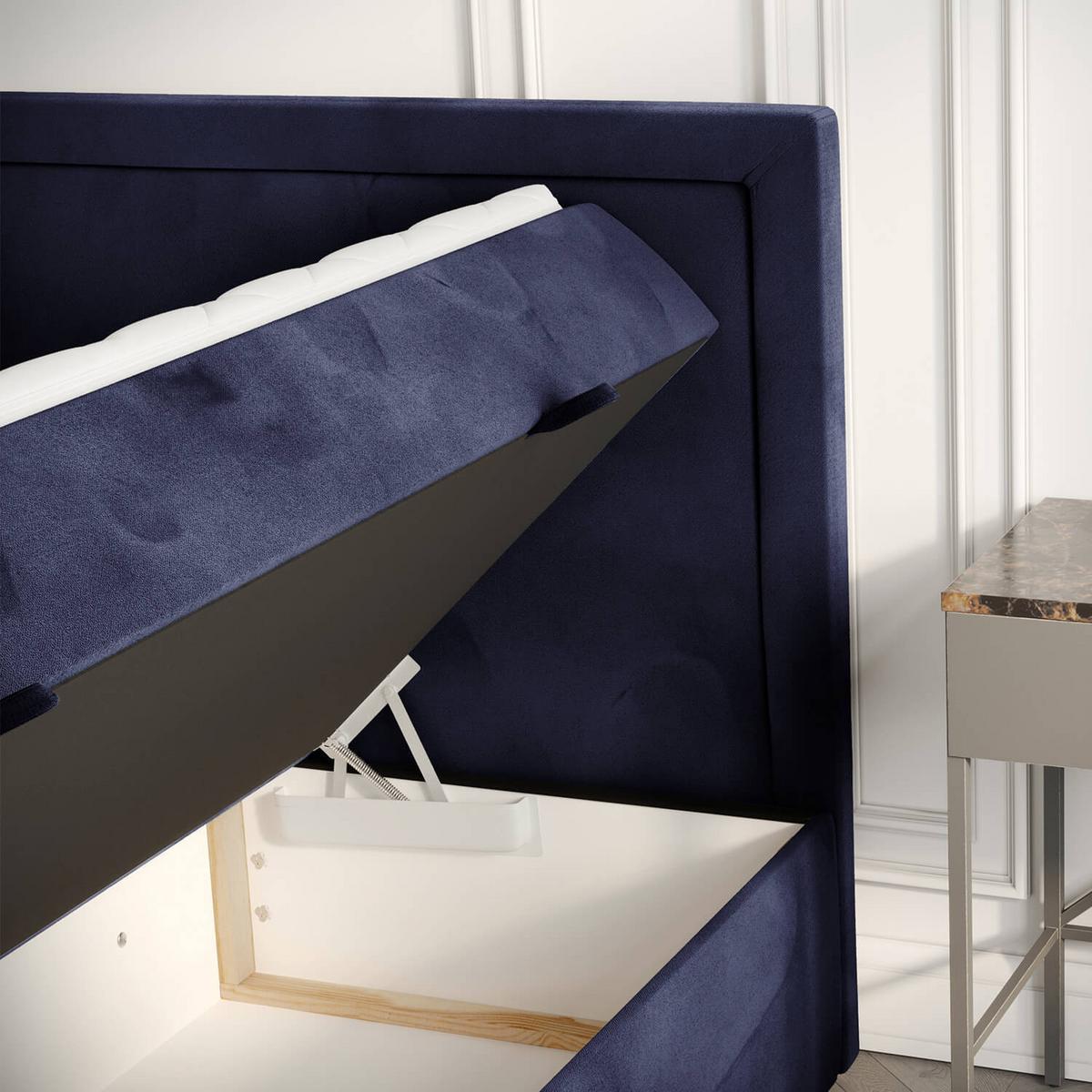 BOXBETT Jodan 180/200 cm Marineblau im Magic Velvet Stoff - Schwarz/Dunkelblau, Holz/Holzwerkstoff (180/200cm) - AltaBeds