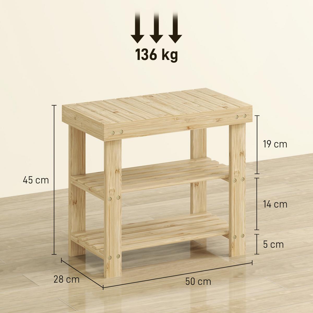 SCHUHBANK Bambus Naturholz - Naturfarben, Naturmaterialien (28/45/50cm) - HOMCOM