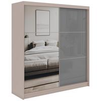 SCHWEBETÜRENSCHRANK mit Spiegel und Schubladen - WALENCJA - 200 - Kaschmir-Grau lacobel - Kaschmir/Alufarben, Holzwerkstoff/Metall (200/216/61cm) - MKS