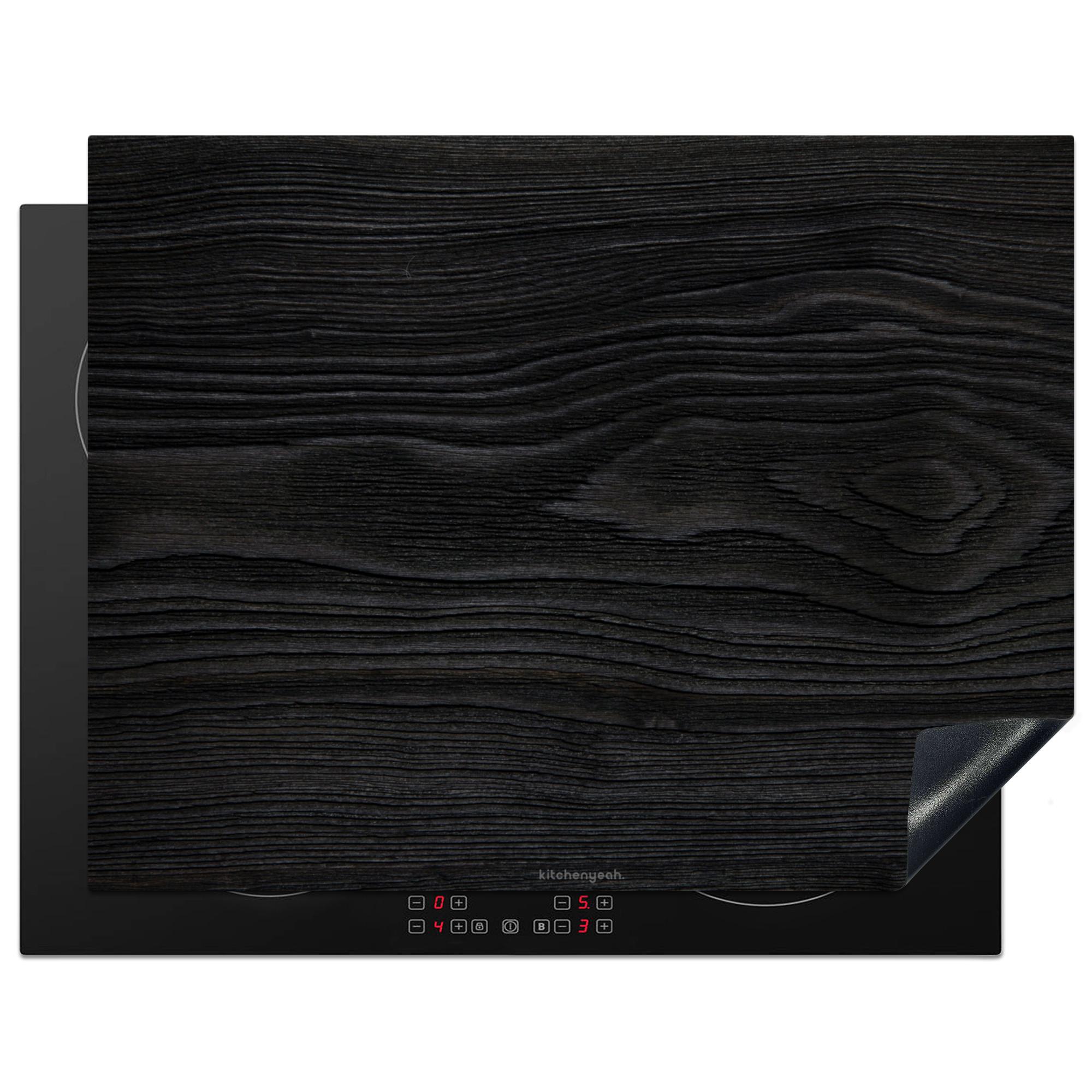 HERDABDECKPLATTE Schwarz - Holzoptik Induktionsmatte 77x59 cm - Schwarz, Kunststoff (77/59/0.2cm) - MuchoWow