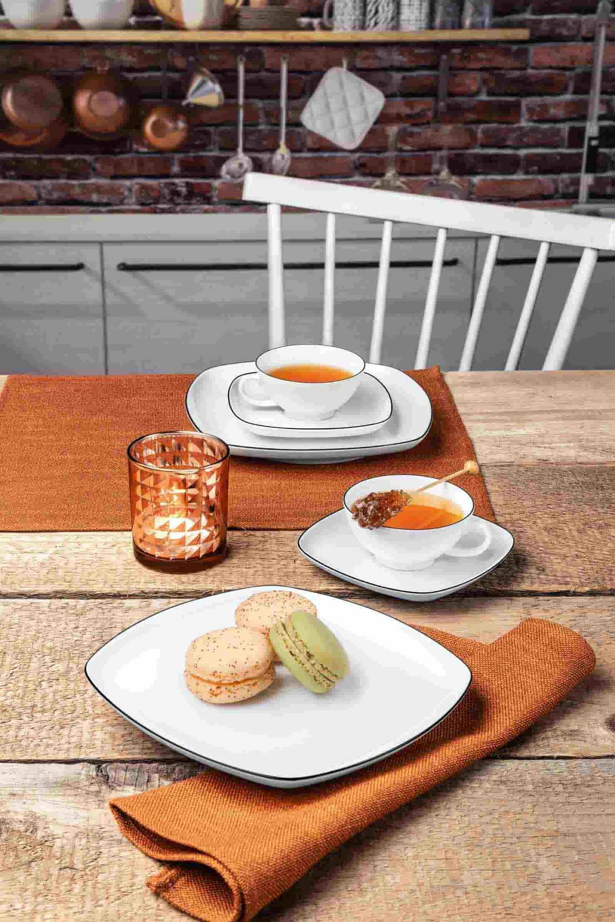 TEEUNTERTASSEN ECKIG Lido Black Line weiß 13 x 13 cm 6er Set - Weiß, Keramik (13.5cm) - Seltmann Weiden