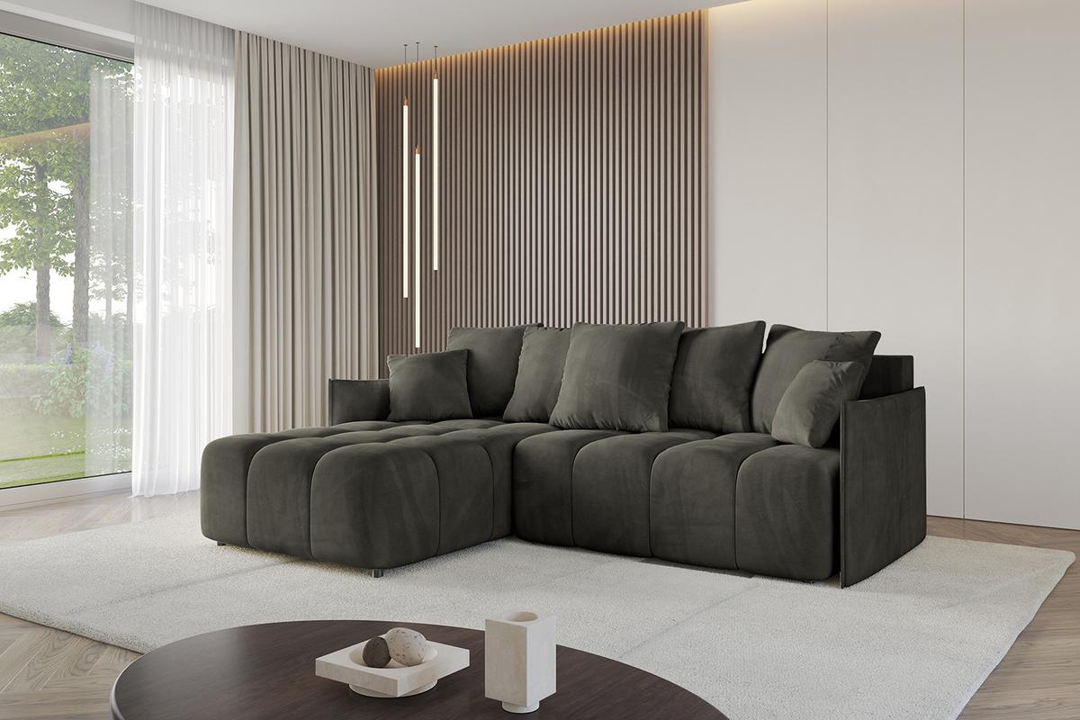 ECKSOFA Ottomane links LONLI-L 251x189x68 Schwarz Velours - Schwarz, Holzwerkstoff/Kunststoff (251/189cm) - ALTDECOR