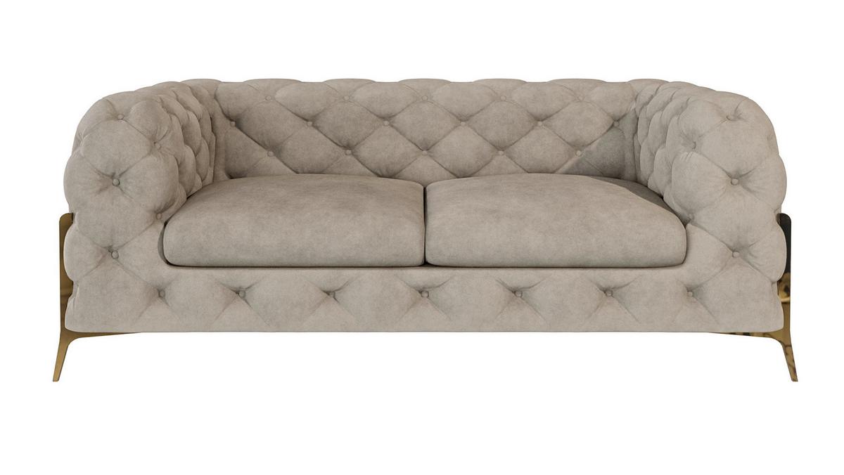 CHESTERFIELD-SOFA 2-Sitzer Lexi Dunkle Creme Samt - Goldfarben/Creme, Holz/Textil (185/75/100cm) - S-Style Möbel