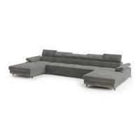 WOHNLANDSCHAFT VIVENTE Grau Velours-Stoff mit Schlaffunktion - Grau, Holz (410/89/190cm) - MASSENO