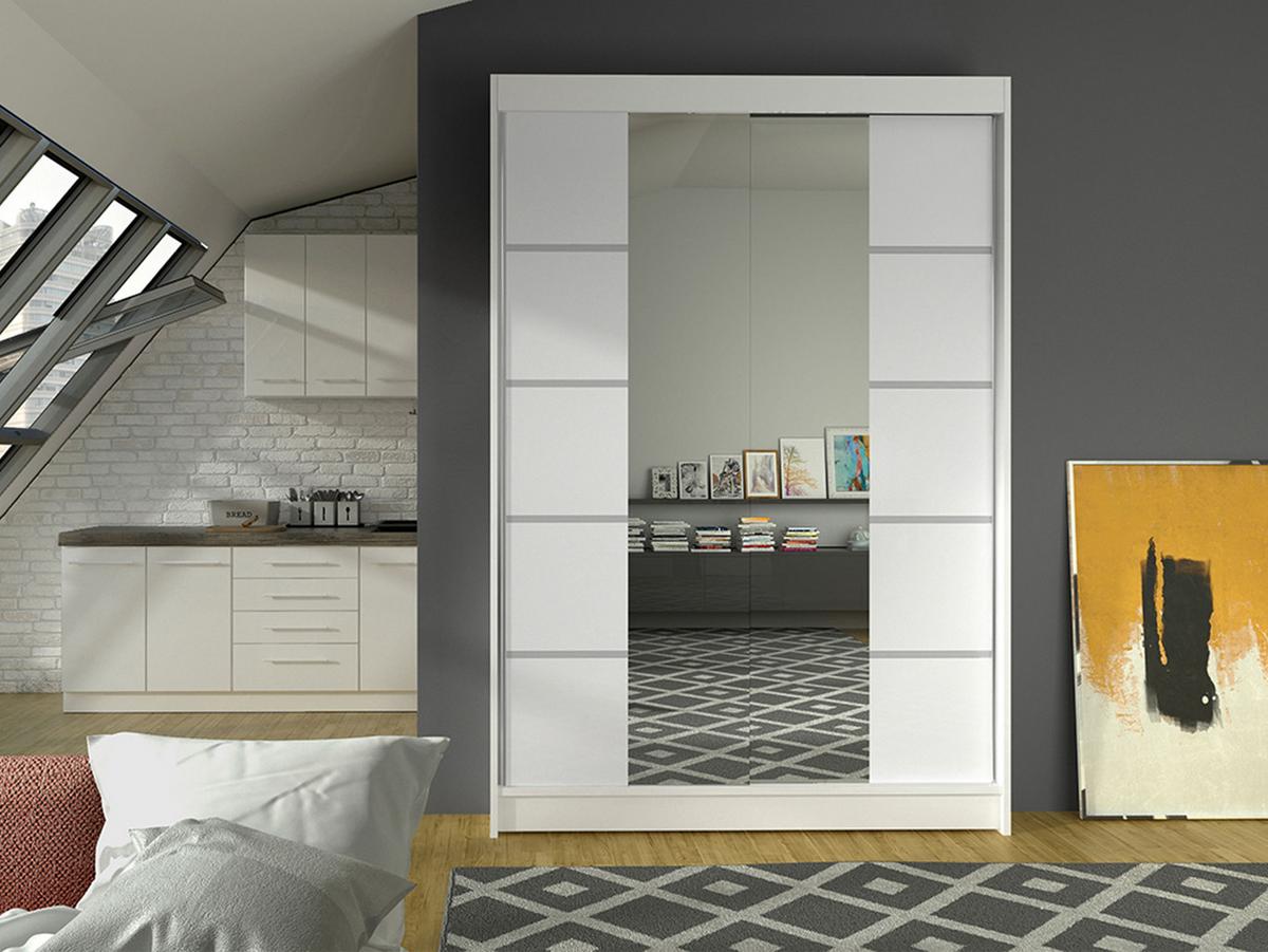 SCHWEBETÜRENSCHRANK Lino V - Weiß, Holzwerkstoff/Metall (120/200/58cm) - MIRJAN24