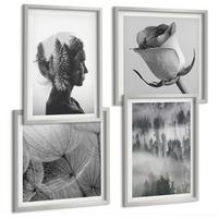 BILDER SET 4er Set - 50x50 cm & 40x60 cm Silberner Rahmen - Waldnebelporträt einer Frau - Silberfarben, Kunststoff (50/50cm) - TULUP