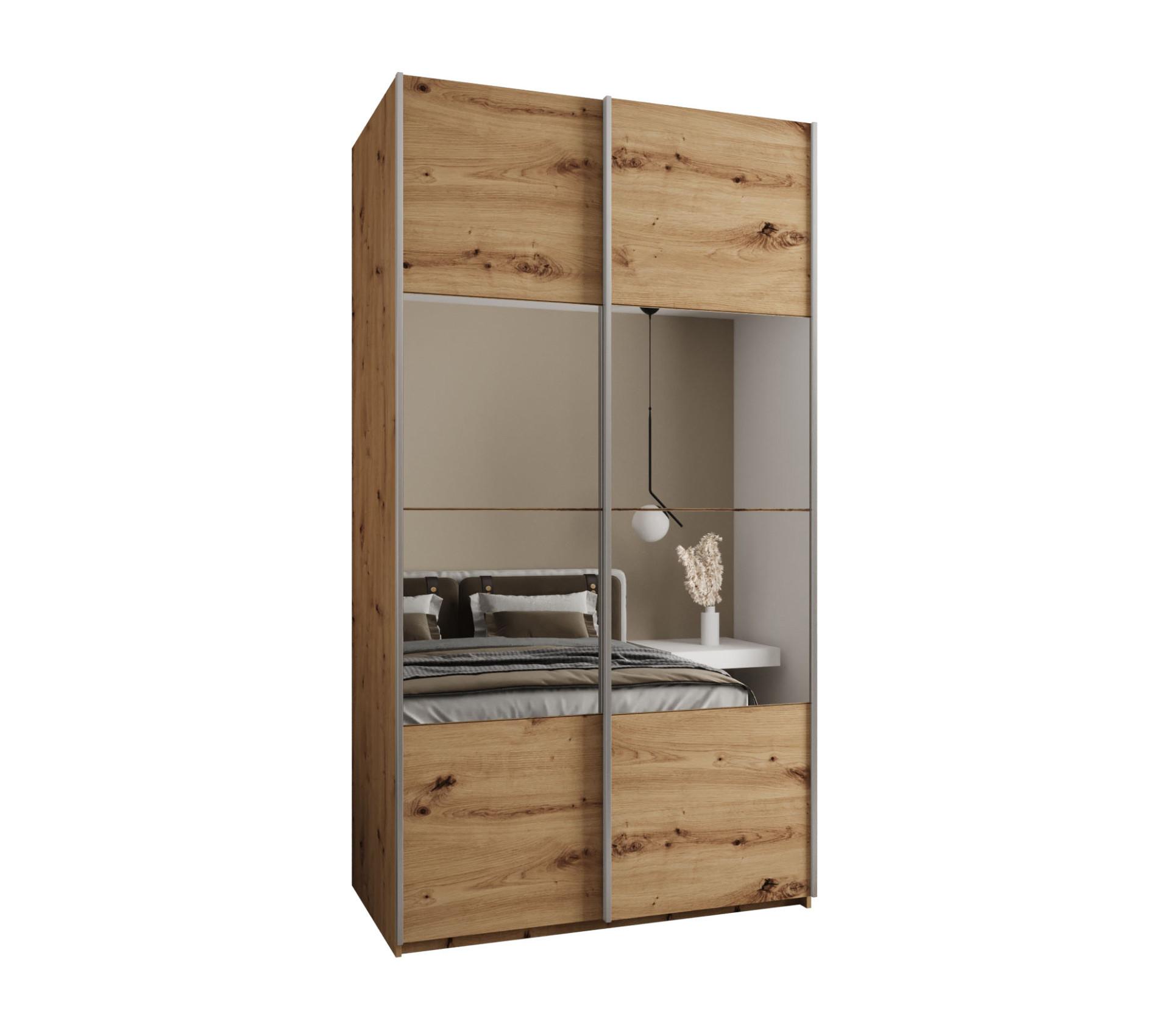 SCHWEBETÜRENSCHRANK 245,5/140/64 2-türig - Silberfarben/Eiche Artisan, Holz/Metall (140/245/64cm) - Abiks Möbel