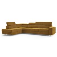 ECKSOFA HESTION Gelb Velours-Stoff mit Schlaffunktion - Gelb, Holz (332/190cm) - MASSENO