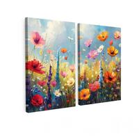 LEINWANDBILD 2er Set Blumen - Frühling - Farbenfroh - Sommerlich 80x60 cm - Orange, Textil (80/60cm) - MuchoWow