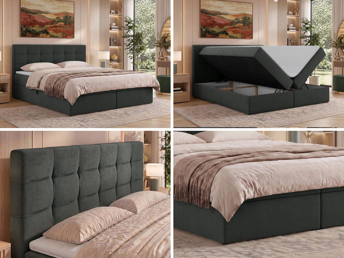 BOXBETT SOLVEN 160/200 - Dunkelgrau Jersey - Topper T25 - H3 - Dunkelgrau/Schwarz, Kunststoff/Textil (160/200cm) - MKS