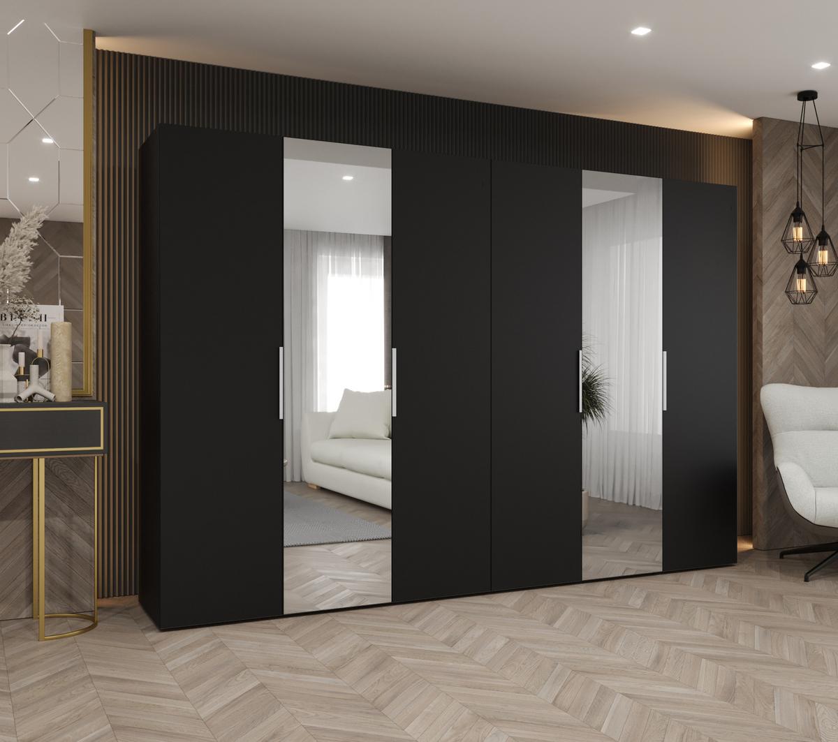 DREHTÜRENSCHRANK 202/300/52 6-türig - Kaschmir/Schwarz, Holz (300/202/52cm) - MÖBEL KRYSPOL