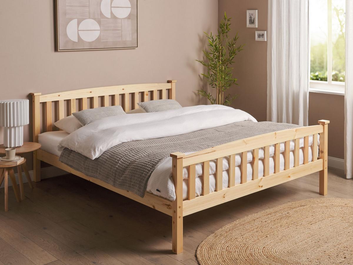 BETT mit Lattenrost 160x200 cm Heller Holzfarbton Giverny - Hellbraun, Holz (160/200cm) - Beliani
