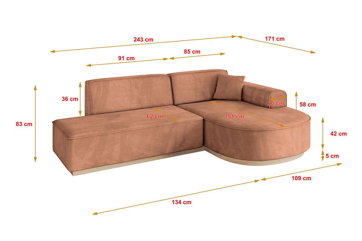 ECKSOFA Ottomane Rechts ARRIO-L1 - 243x171x83 cm Apricot - Koralle, Holzwerkstoff/Textil (243/171cm) - ALTDECOR