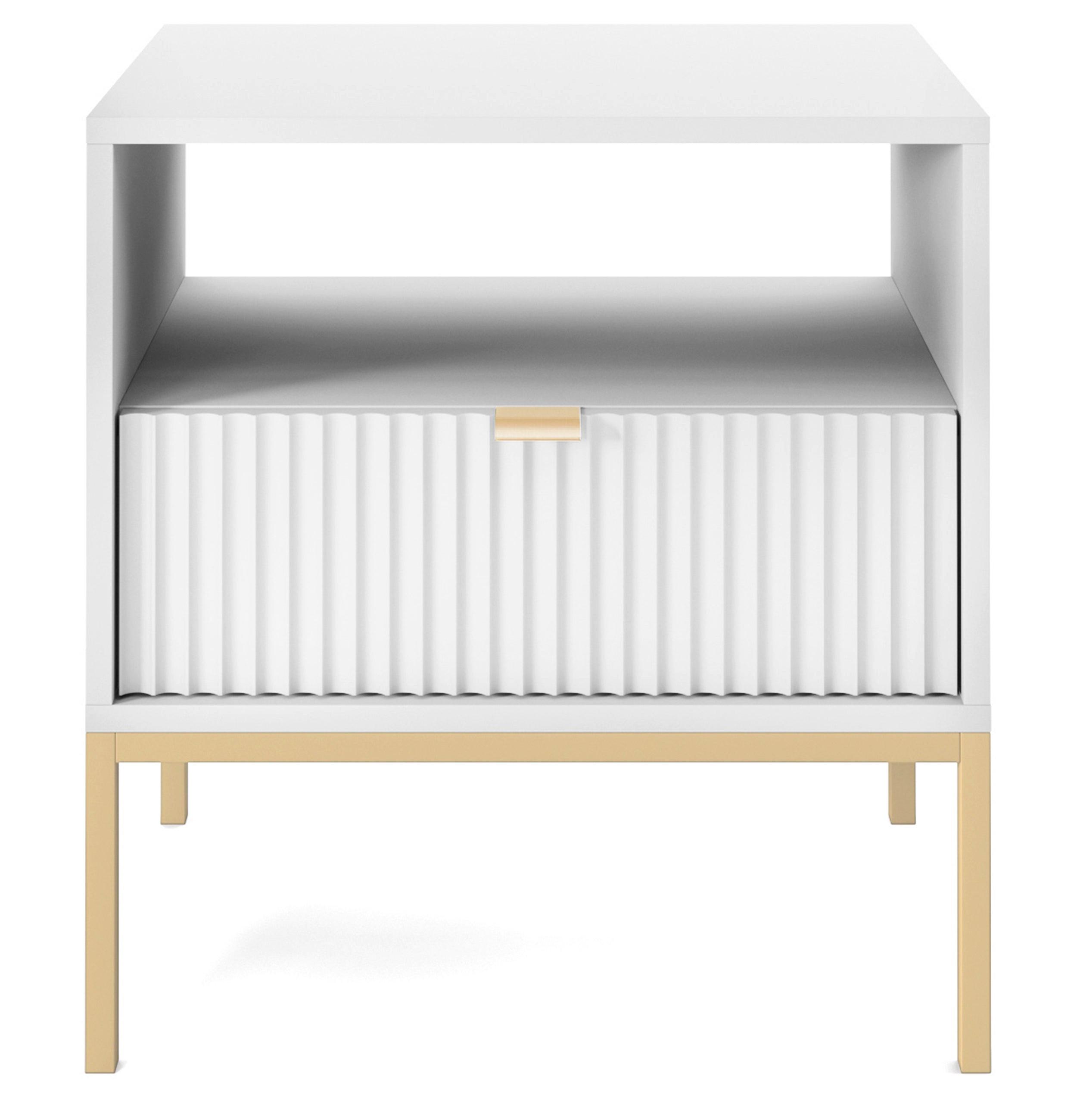 NACHTSCHRANK Vellore Weiß mit goldenem Gestell - Goldfarben/Weiß, Holzwerkstoff/Metall (54/56/39cm) - Selsey