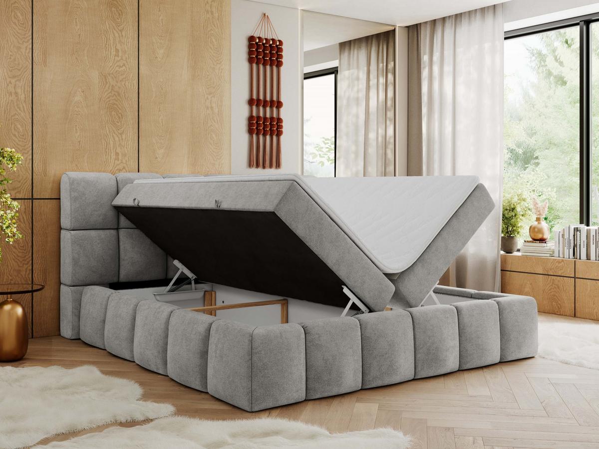 BOXBETT NIRA 180/200 - Hellgrau Strukture - H4 - Hellgrau, Holz/Textil (180/200cm) - MKS