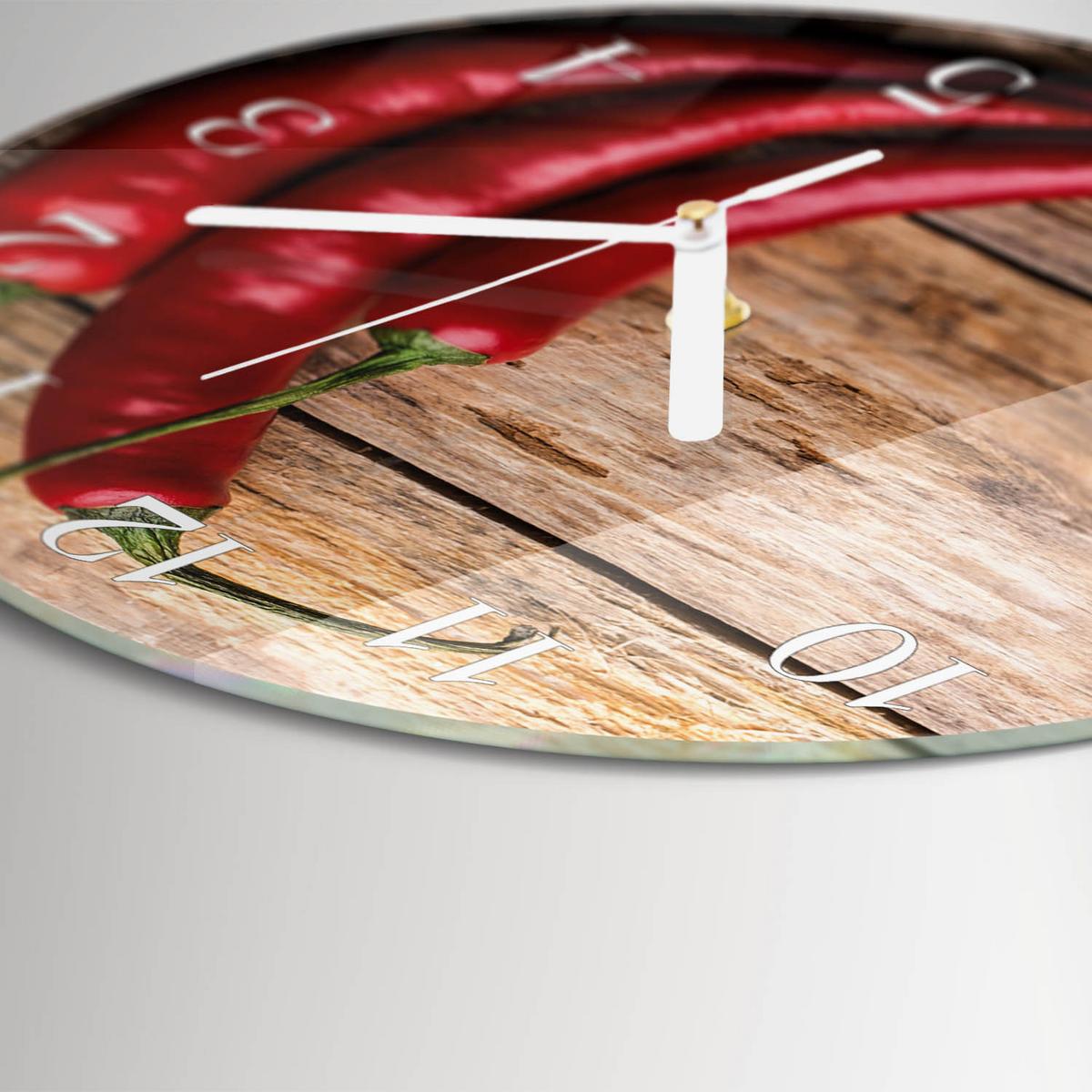 WANDUHR aus Glas Ø30 cm - Chilischoten - Rot, Glas (30/30/0.4cm) - TULUP