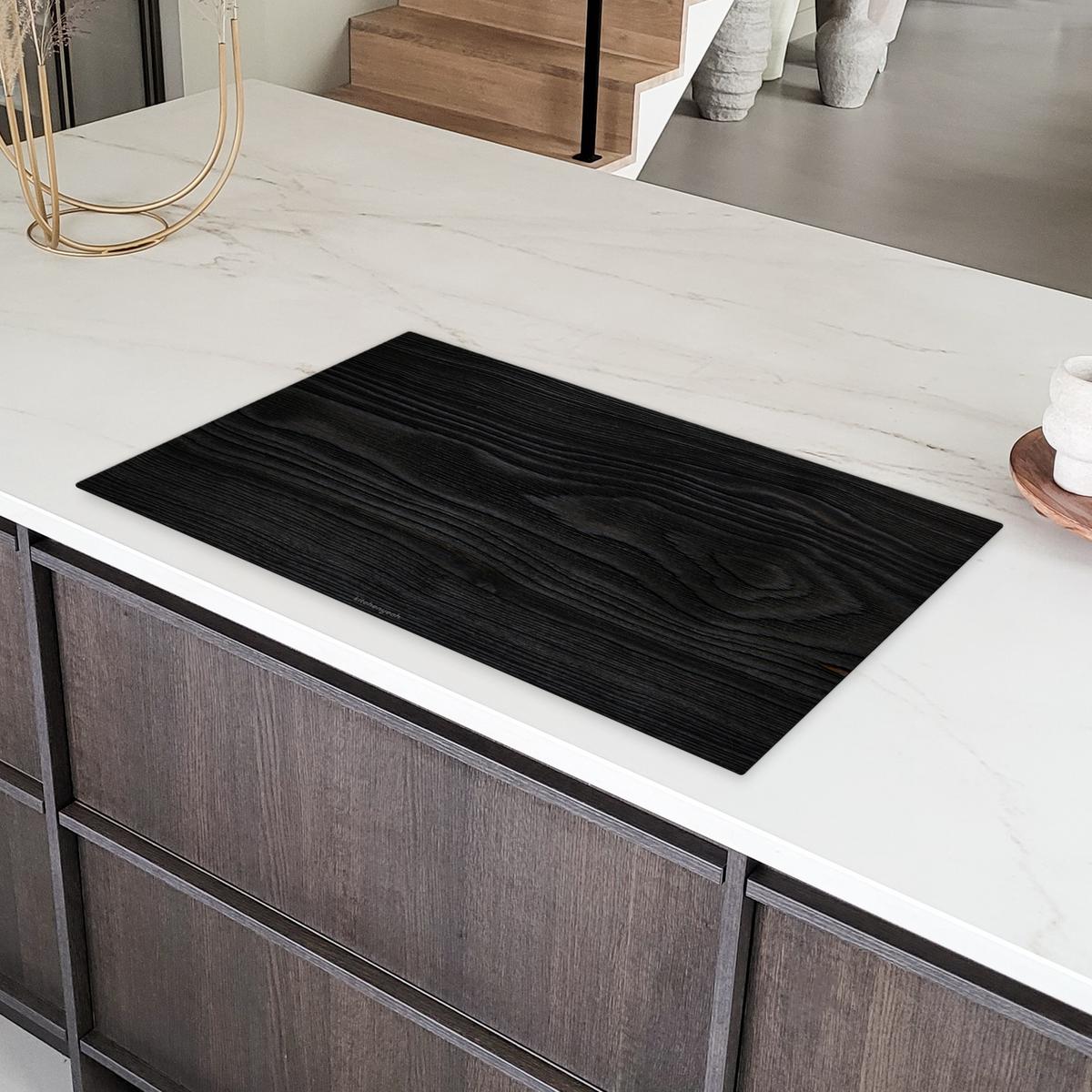 HERDABDECKPLATTE Schwarz - Holzoptik Induktionsschutz 91.6x52.7 cm - Schwarz, Kunststoff (91.6/52.7/0.2cm) - MuchoWow