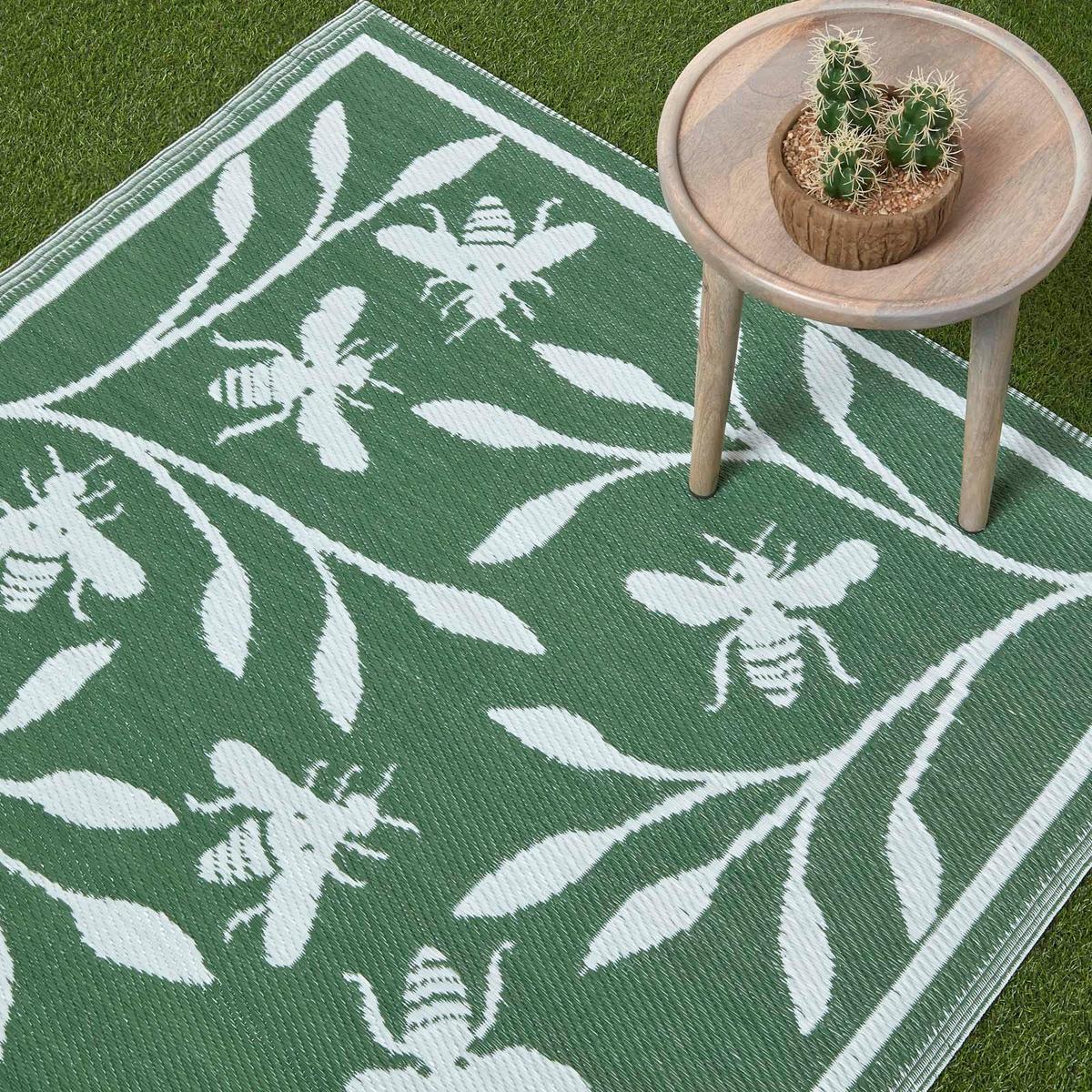 OUTDOORTEPPICH floral, Bienen-Design 122/182 cm - Waldgrün, Kunststoff (122/182cm) - Homescapes