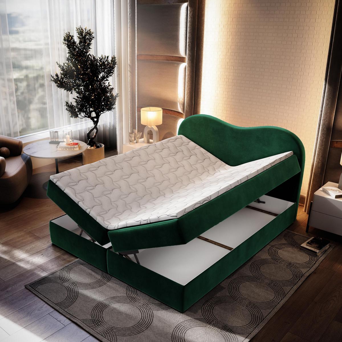 BOXBETT FLUVIA M 160x200 cm mit Matratze und Topper - Grün - Grün, Holz (160/200cm) - MASSENO