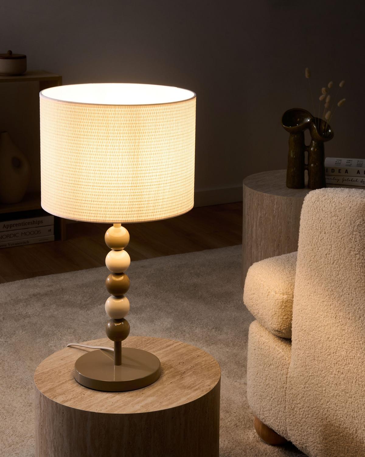 TISCHLAMPE Metall Weiß/Beige Loky - Beige/Weiß, Textil (30/30/58cm) - Beliani