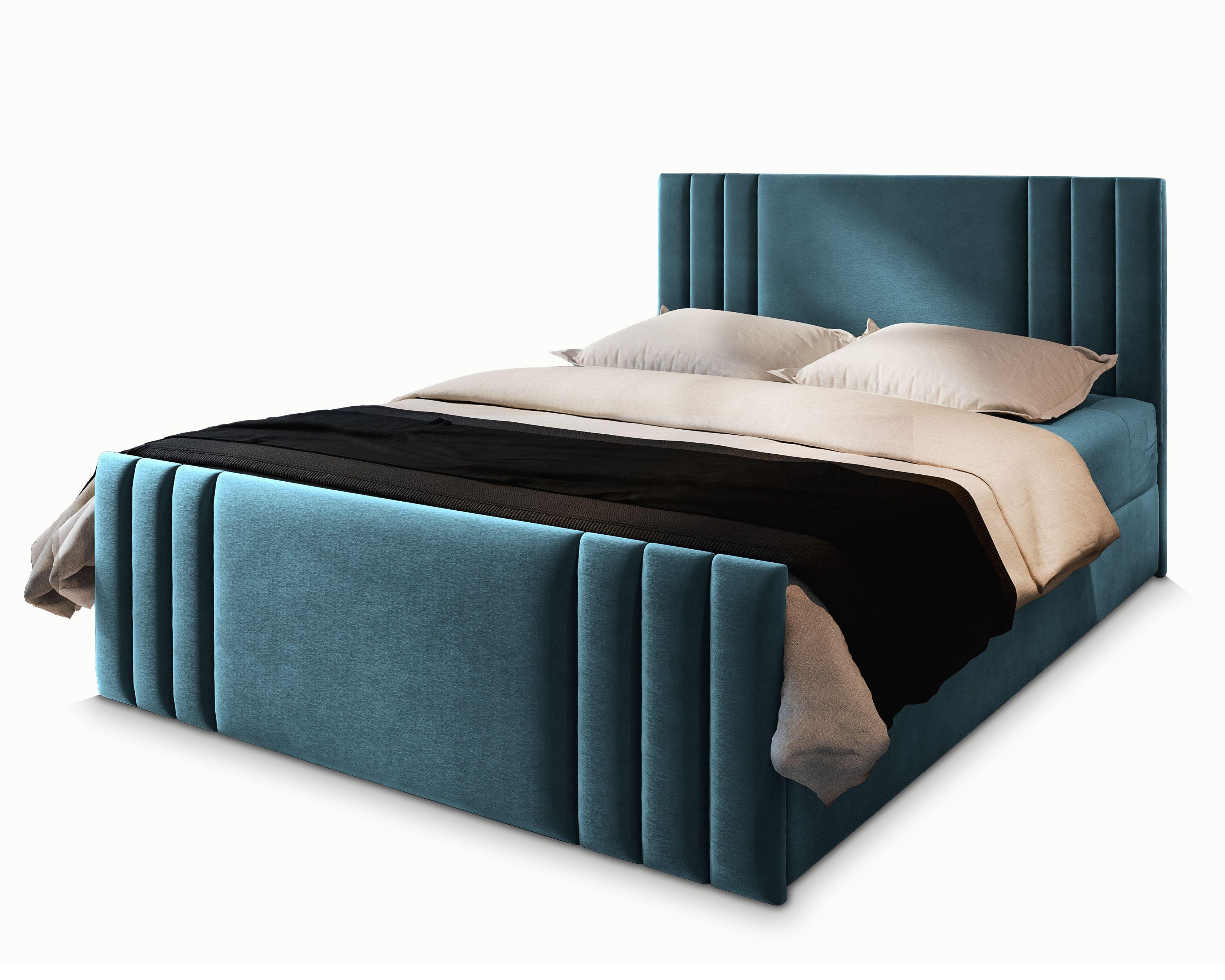BOXBETT KANES 180x200 cm mit Matratze und Topper - Blau - Blau, Holz (180/200cm) - MASSENO