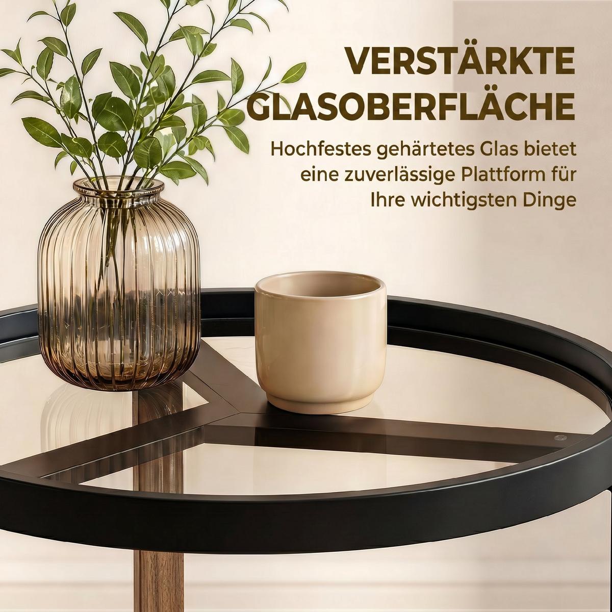 BEISTELLTISCH Gehärtetes Glas Schwarz - Schwarz, Glas/Metall (45/45/50cm) - HOMCOM