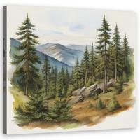 WANDBILD landschaft berge wald - Grün, Textil (50/50cm) - Feeby