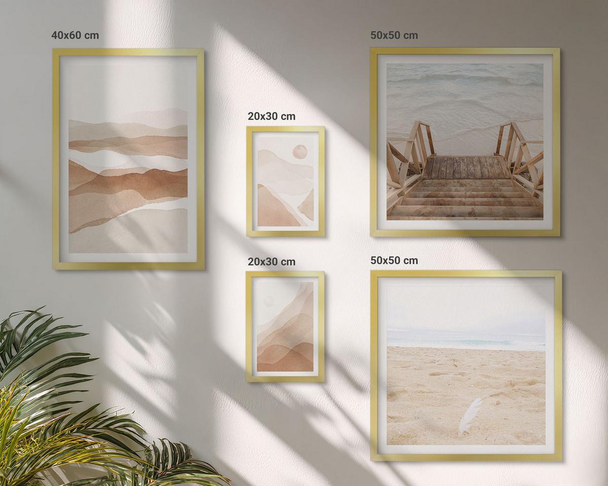 BILDER SET 5er Set - 50x50 cm & 20x30 cm & 40x60 cm Goldrahmen - Abstrakte braune Landschaften - Goldfarben, Kunststoff (40/60cm) - TULUP