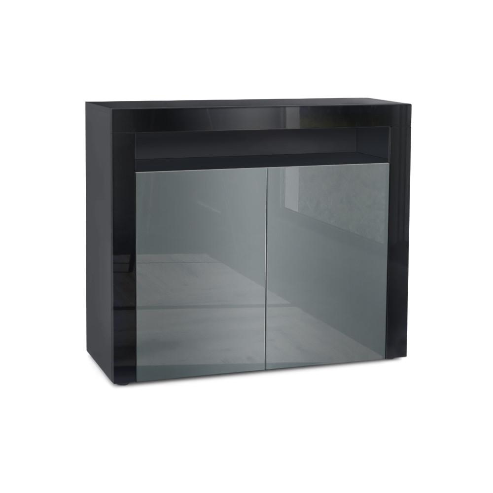 KOMMODE Valencia Grau Hochglanz / Schwarz Hochglanz - Schwarz/Grau, Holzwerkstoff (108/92/40cm) - Vladon