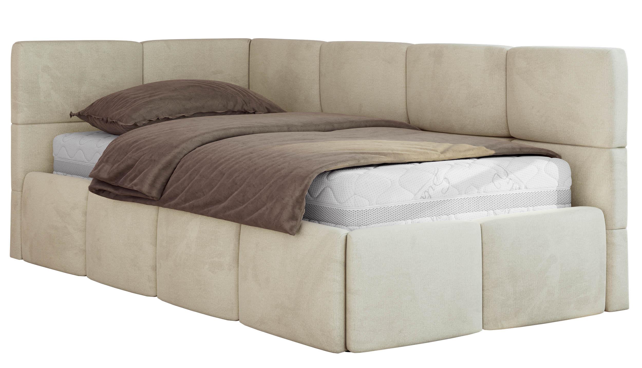 JUGENDBETT ARVO 90/200 - Beige Velvet - Foam-Matratze - Links Seite - Beige, Textil (90/200cm) - MKS