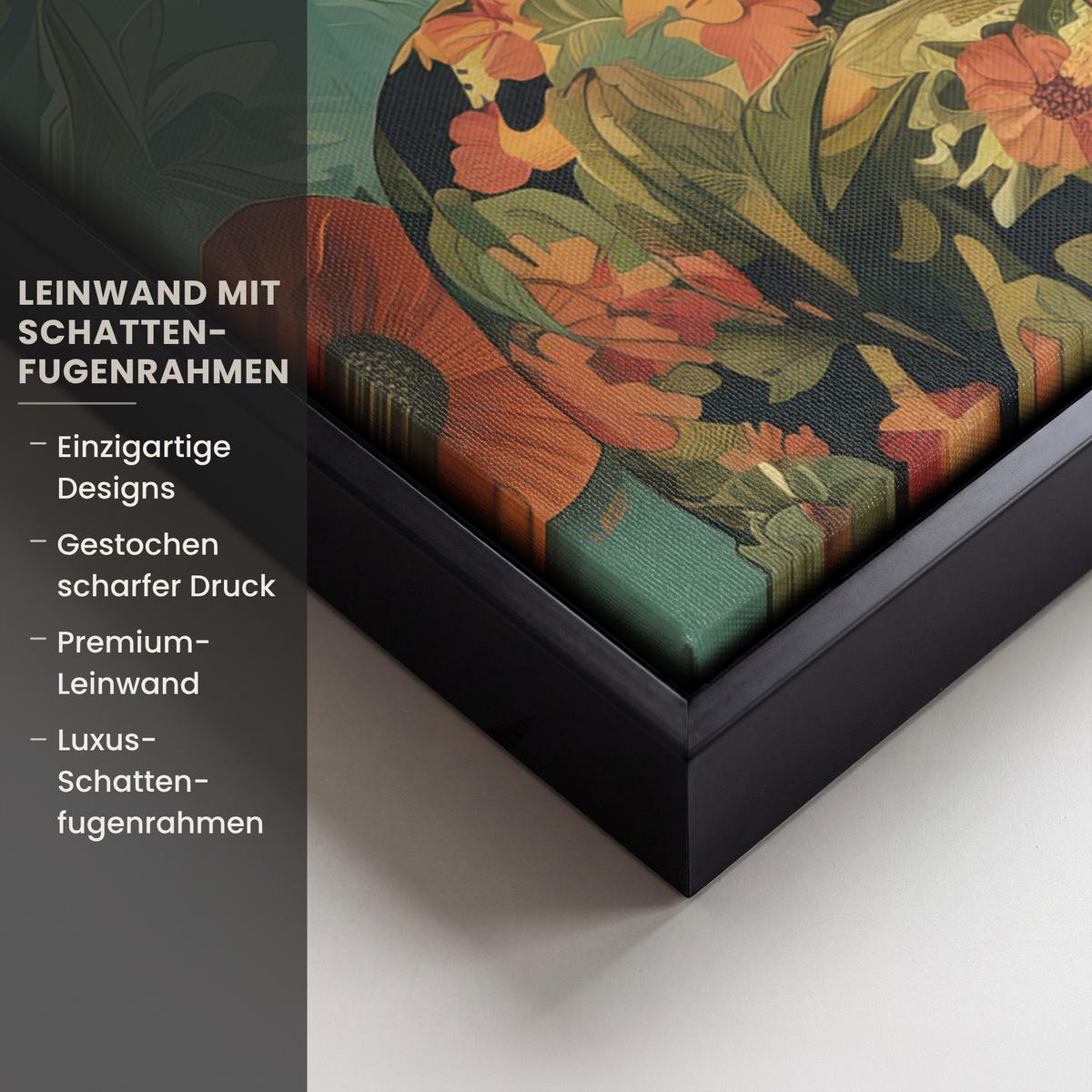LEINWAND Bilder mit Rahmen - Frau - Blumen - Schmetterlinge - Natur - Vintage - 50x70 - Salbeigrün, Textil (50/70cm) - MuchoWow