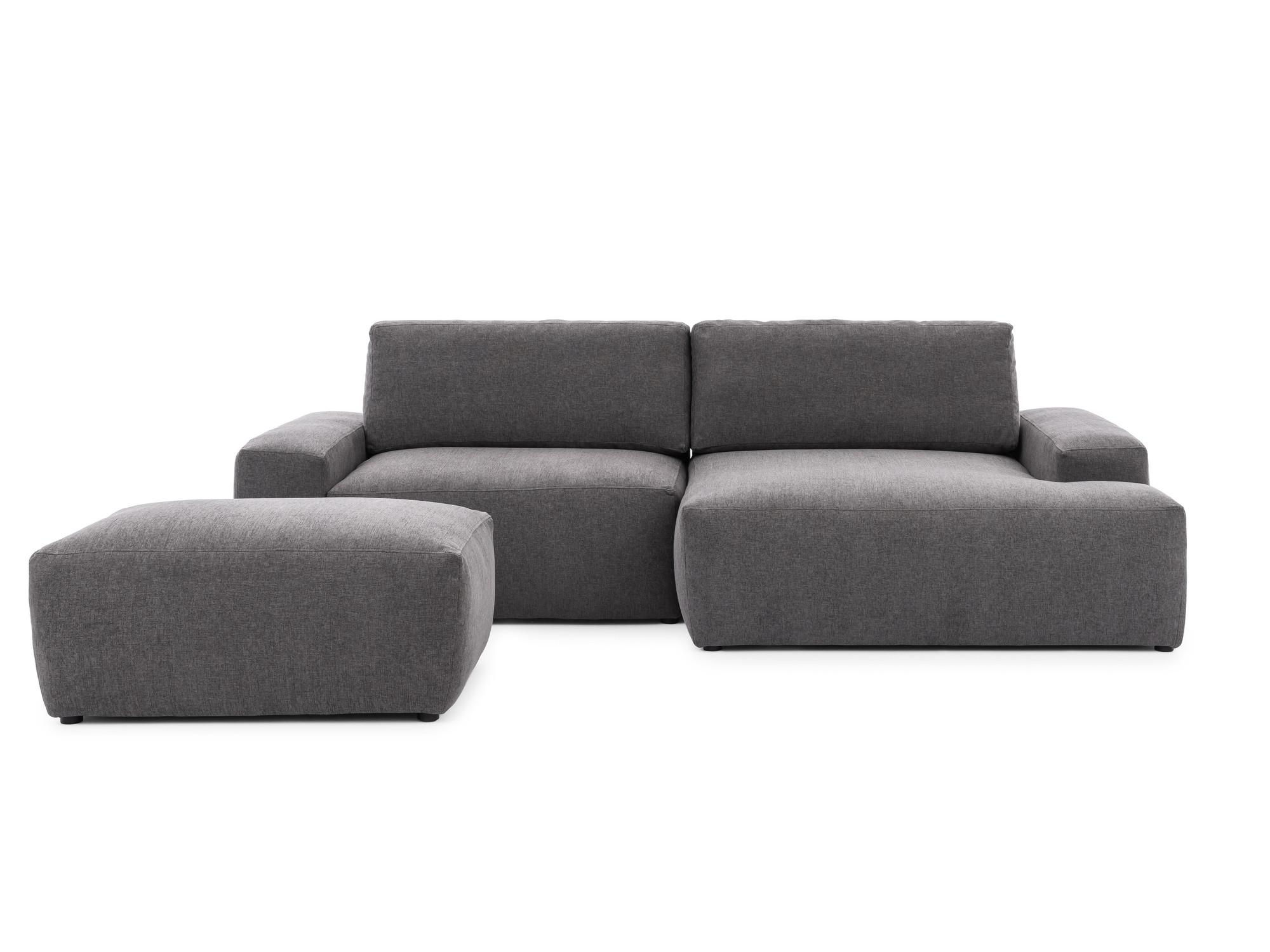 ECKSOFA inkl. Hocker Lennon aus Graphit Strukturstoff mit Schlaffunktion und Bettkasten - Graphitfarben/Schwarz, Holz/Kunststoff (264/137cm) - S-Style