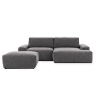ECKSOFA inkl. Hocker Lennon aus Graphit Strukturstoff mit Schlaffunktion und Bettkasten - Graphitfarben/Schwarz, Holz/Kunststoff (264/137cm) - S-Style