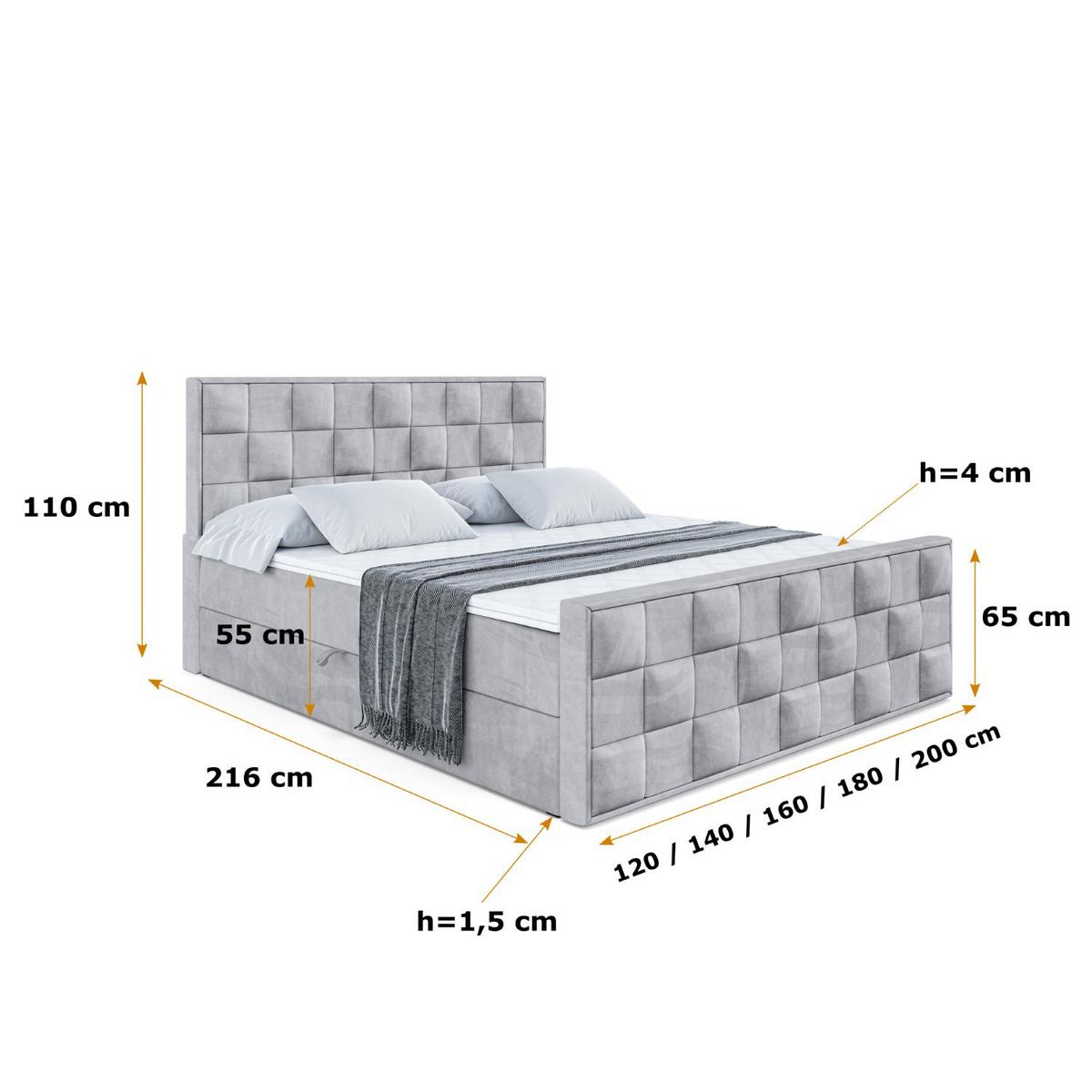 BOXBETT ZAFIRA - 180x200 - H4 - Hellgrau - Hellgrau, Holzwerkstoff (180/200cm) - ALTDECOR
