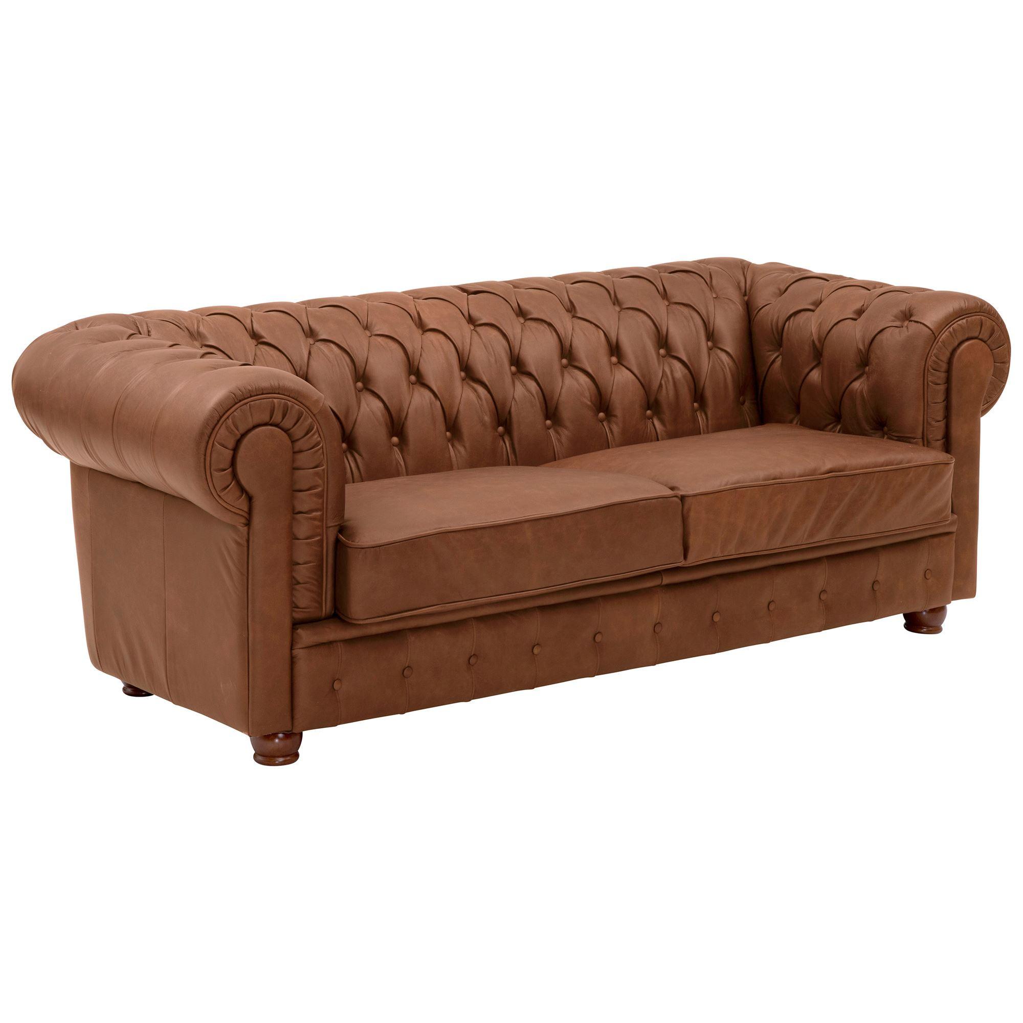 SOFA 3-Sitzer Kalea Echtleder (Antikoptik) cognac - Cognac, Leder (200/76/98cm) - 58aufmkessel