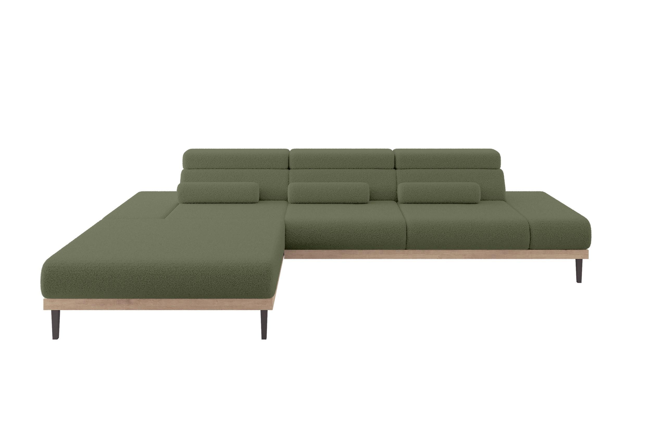ELEKTRISCHES ECKSOFA Links MONA 316x205x85 Grün Bouclé - Olivgrün/Grün, Holzwerkstoff/Textil (316/205cm) - ALTDECOR