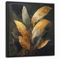 LEINWAND Bilder mit Rahmen - Golden Leaf Komposition - Botanical Luxury - 50x50 - Goldfarben, Textil (50/50cm) - MuchoWow