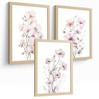 POSTER 3er-Set Wandbilder Orchidee Rosa modern Wohnzimmer Deko, Schlafzimmer, Küche, Badezimmer Rahmenlos A4 - Beige, Papier (29.7/1/21cm) - Nacnic