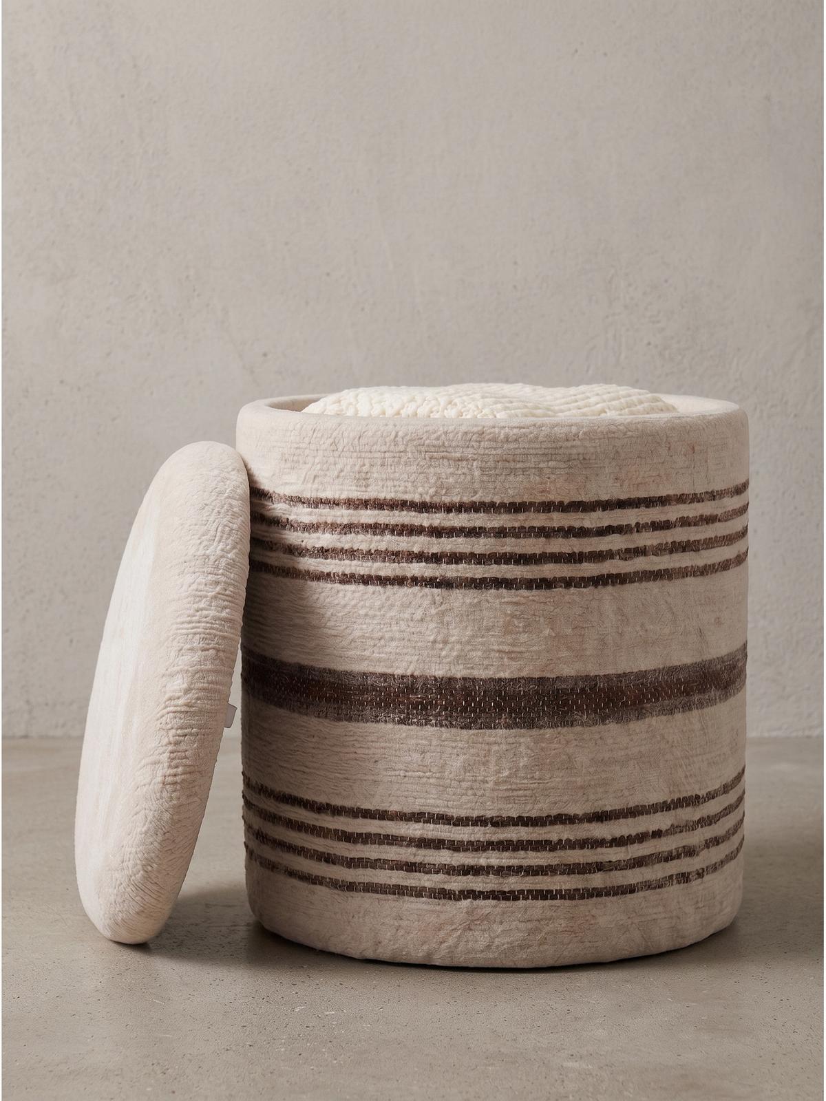 SITZHOCKER RHONE, Stoff, mit Textilbezug, Beige-Braun, Ø 40 x 45 cm - Beige, Textil (40/45/40cm) - KADIMA DESIGN