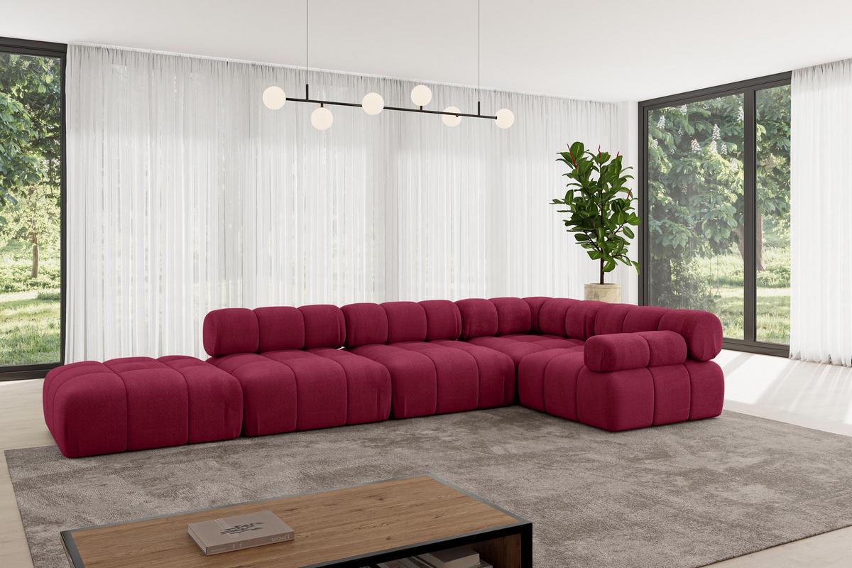 ECKSOFA modulares Sofa Felto-L2 - 380x190x70 cm Bordeauxrot Velours - Bordeaux, Holzwerkstoff/Textil (380/190cm) - ALTDECOR