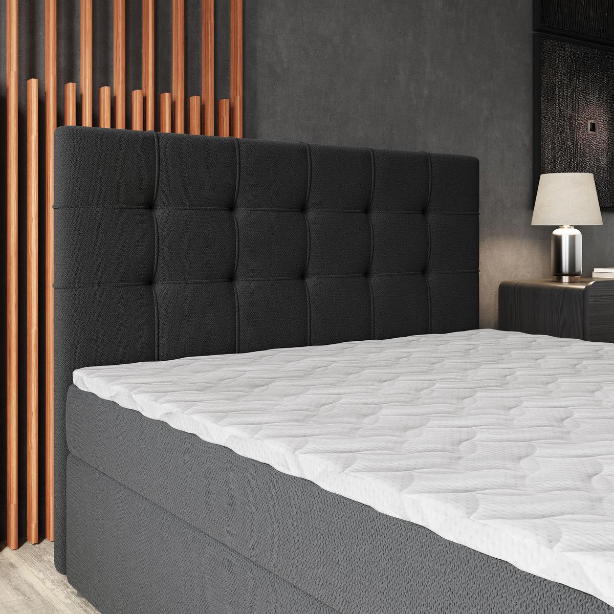 BOXBETT PALMA 160x200 cm mit Matratze und Topper, H2+H3 - Schwarz - Schwarz, Holz (160/200cm) - MASSENO
