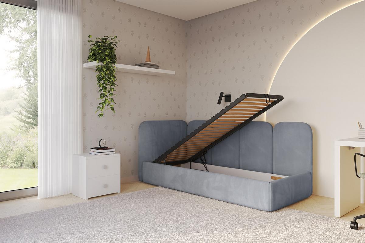 EINZELLBETT Jugendbett mit Bettkasten, Rechts - VELY 80x200 Grau - Blaugrau, Holzwerkstoff/Textil (80/200cm) - ALTDECOR