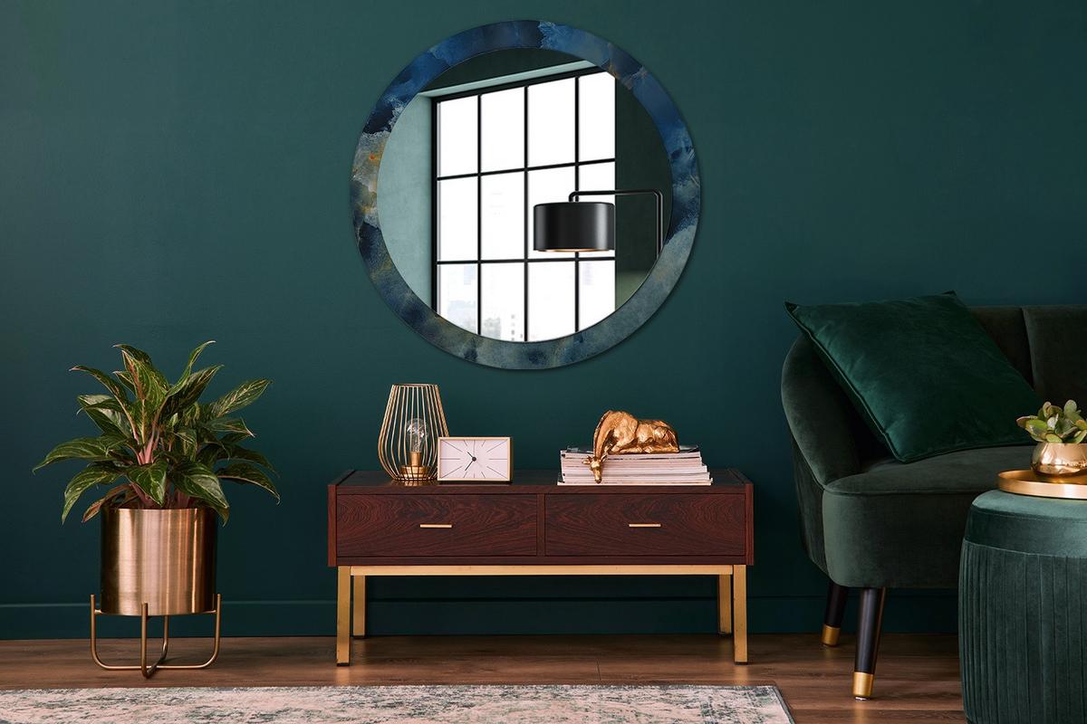 SPIEGEL Ø90 cm Rund mit Aufdruck - Blau, Glas (90/90/0.4cm) - TULUP