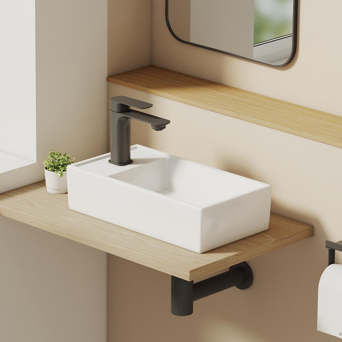 WASCHBECKEN Keramik Aufsatzbecken 41,6/22,3 cm - Weiß, Keramik (41.6/10.5/22.3cm) - EMKE